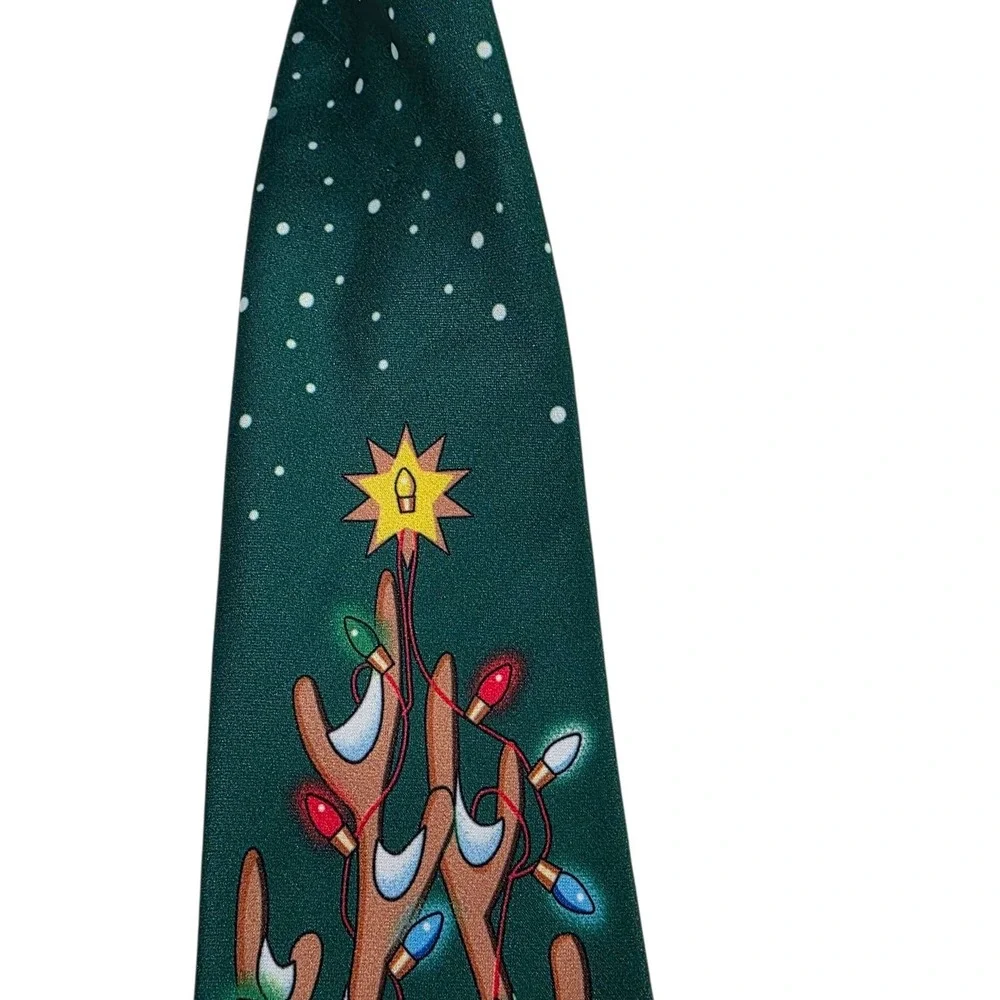 Novelty Christmas Reindeer‎ Mens Tie Green Polka Dot Necktie Holiday Party Fun